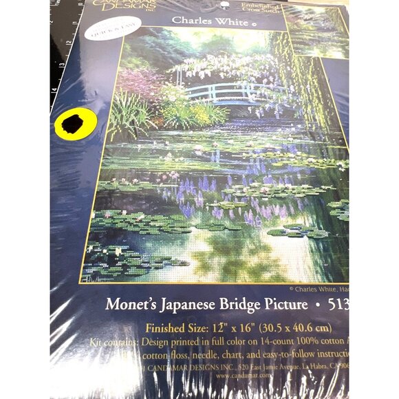 Candamar Designs Monets Japanese Bridge 12" x 16" Embellished Cross Stitch Kit - Picture 3 of 4